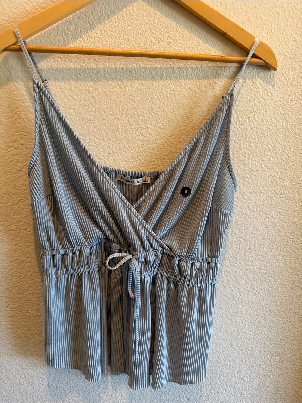 Ribbed Blue Drawstring Adjustable Strap Cami Top.